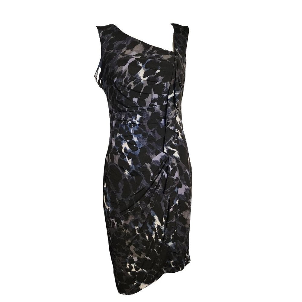 ENFOCUS STUDIO Black Gray Animal Print Sleeveless Ruffle Dress Womens Size 14